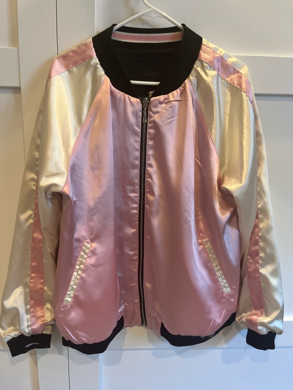 On the Road by Anthropologie Reversible Embroidered Satin Bomber Jacket L